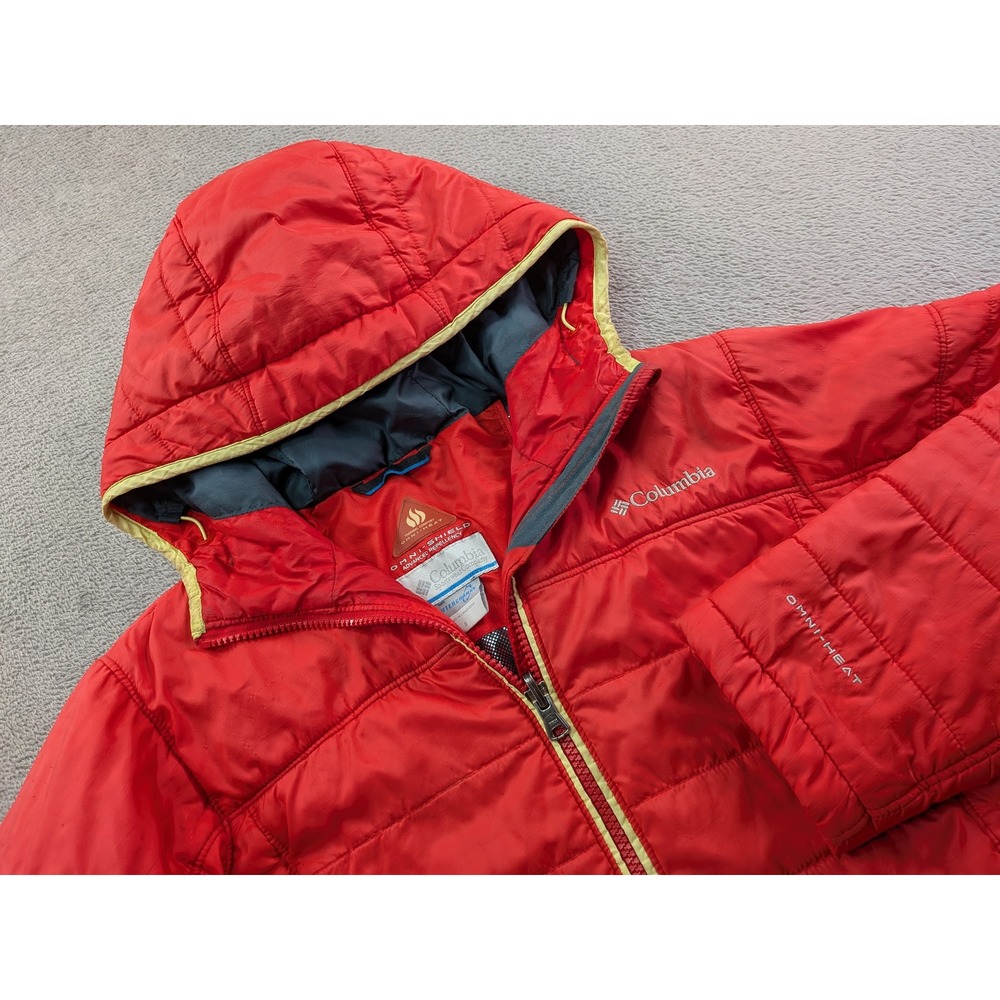Columbia Omni-Heat Red Puffer Jacket Women Small Hooded Quilted WL5031